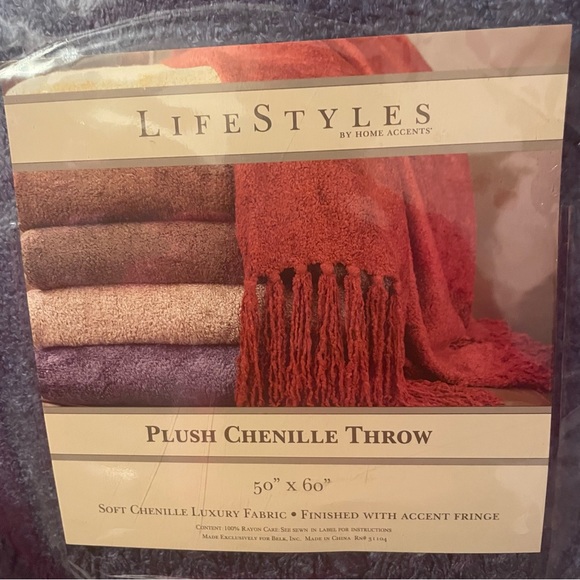 Plush Chenille Throw 50” x 60” / new in original packaging / luxury with fringe - Picture 3 of 6